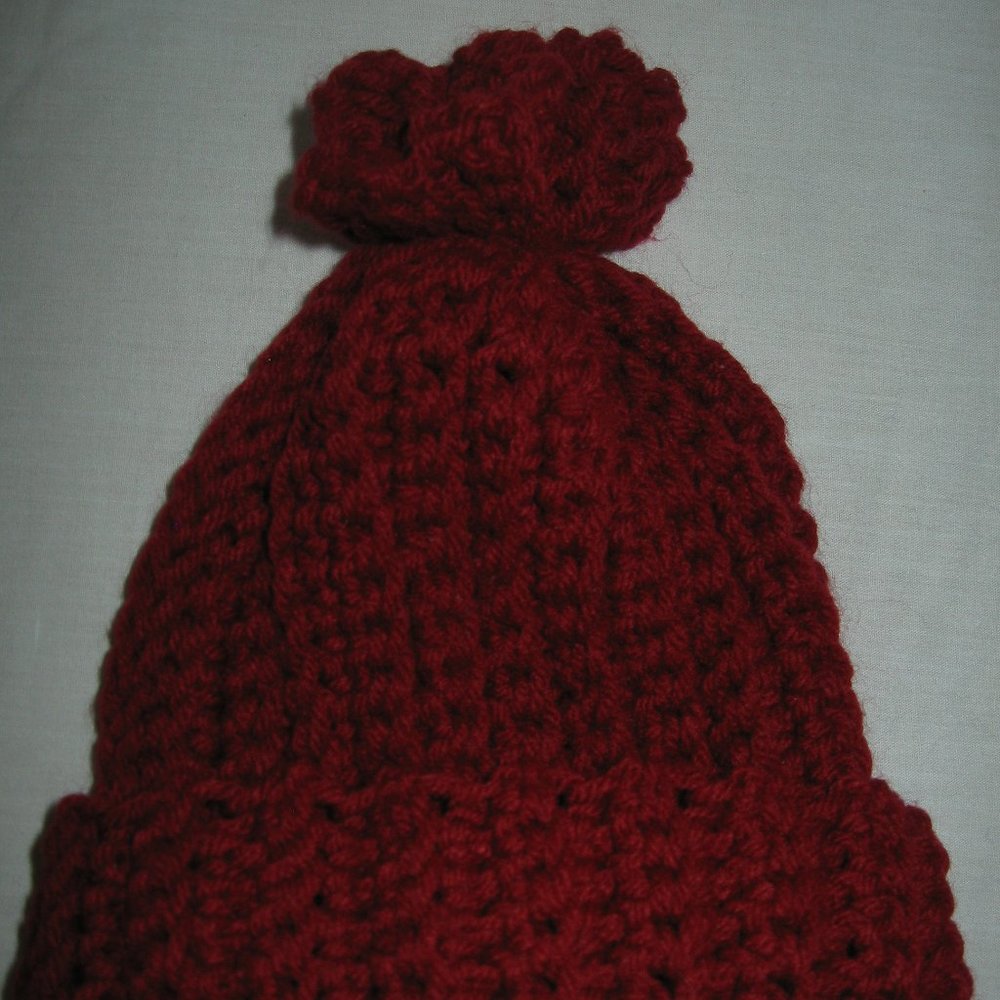 NEW Hand Crochet Knit Kids Hat Burgundy Pompom